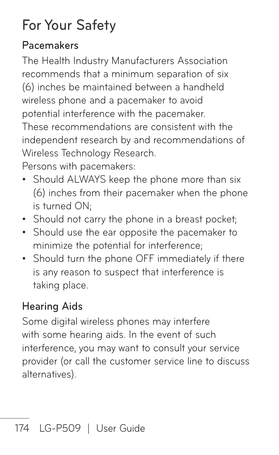 For your safety | LG LGP509 User Manual | Page 174 / 396