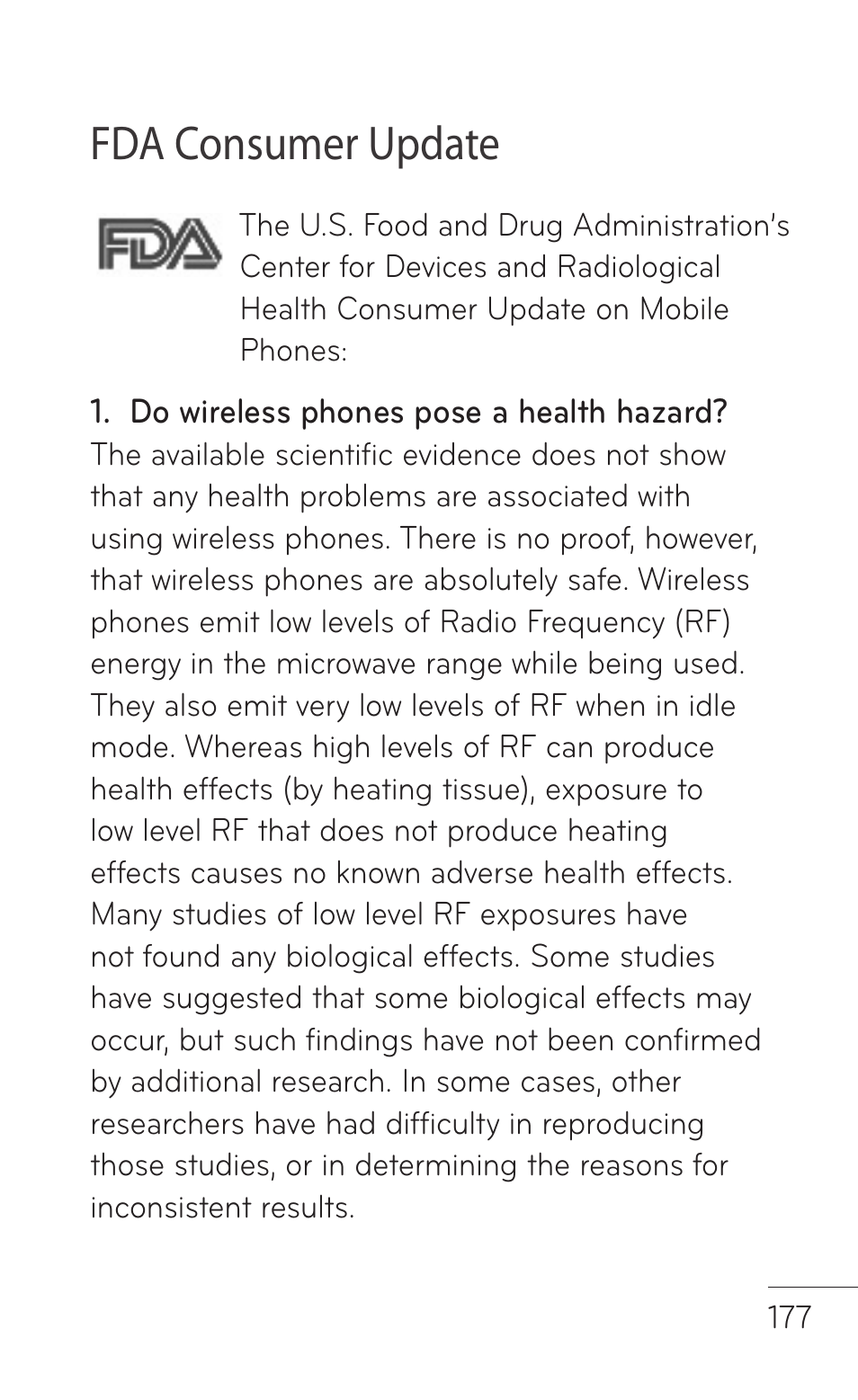 Fda consumer update | LG LGP509 User Manual | Page 177 / 396