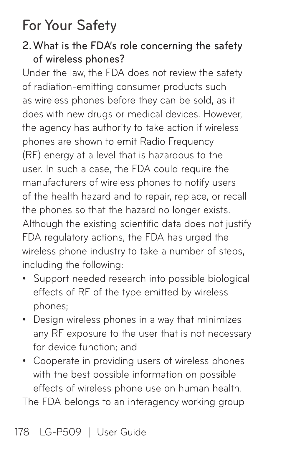 For your safety | LG LGP509 User Manual | Page 178 / 396