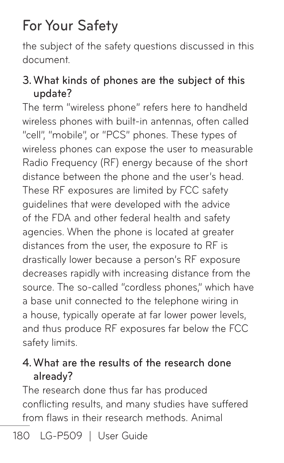 For your safety | LG LGP509 User Manual | Page 180 / 396