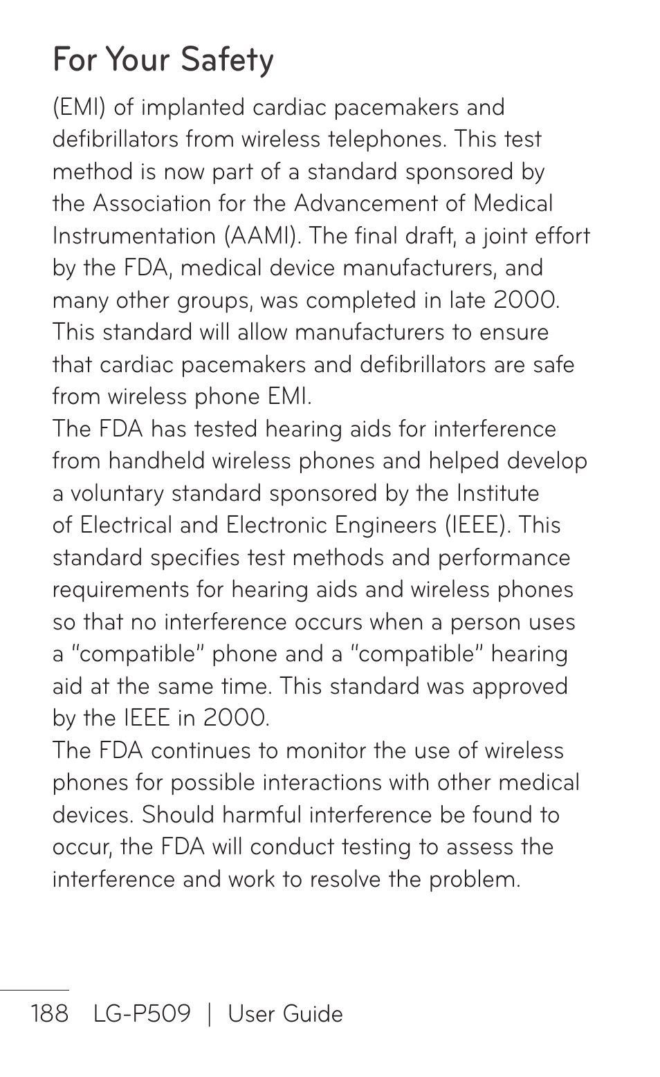 For your safety | LG LGP509 User Manual | Page 188 / 396