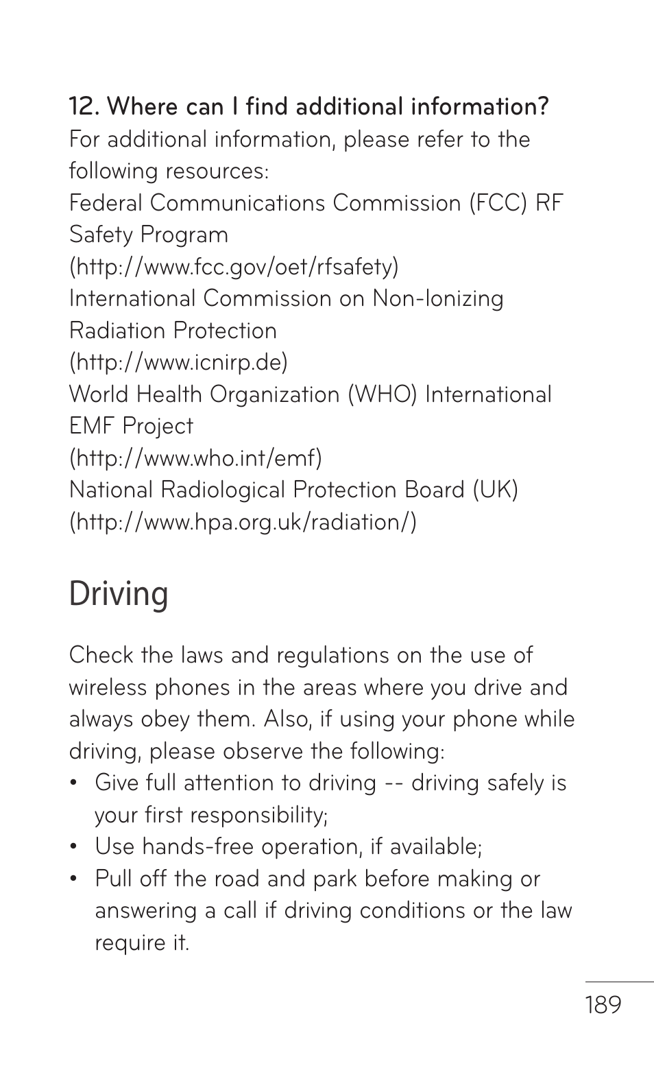 Driving | LG LGP509 User Manual | Page 189 / 396