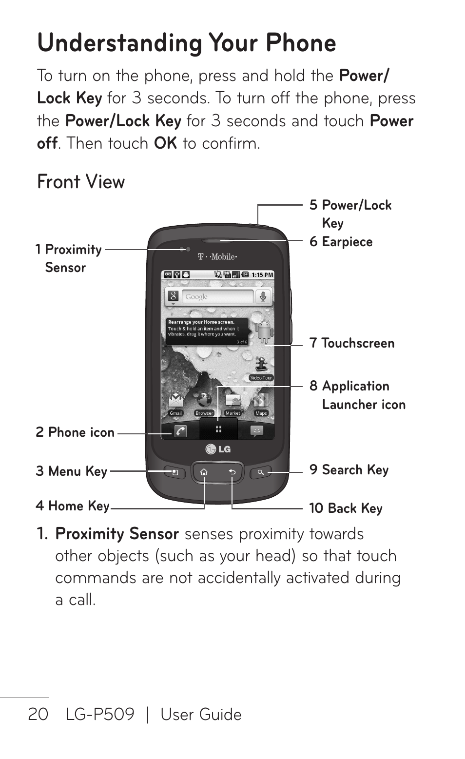 Understanding your phone, Front view | LG LGP509 User Manual | Page 20 / 396