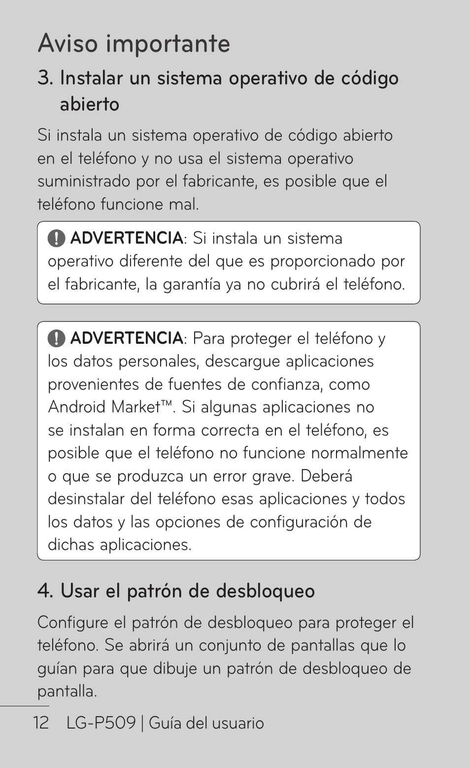 Aviso importante | LG LGP509 User Manual | Page 204 / 396