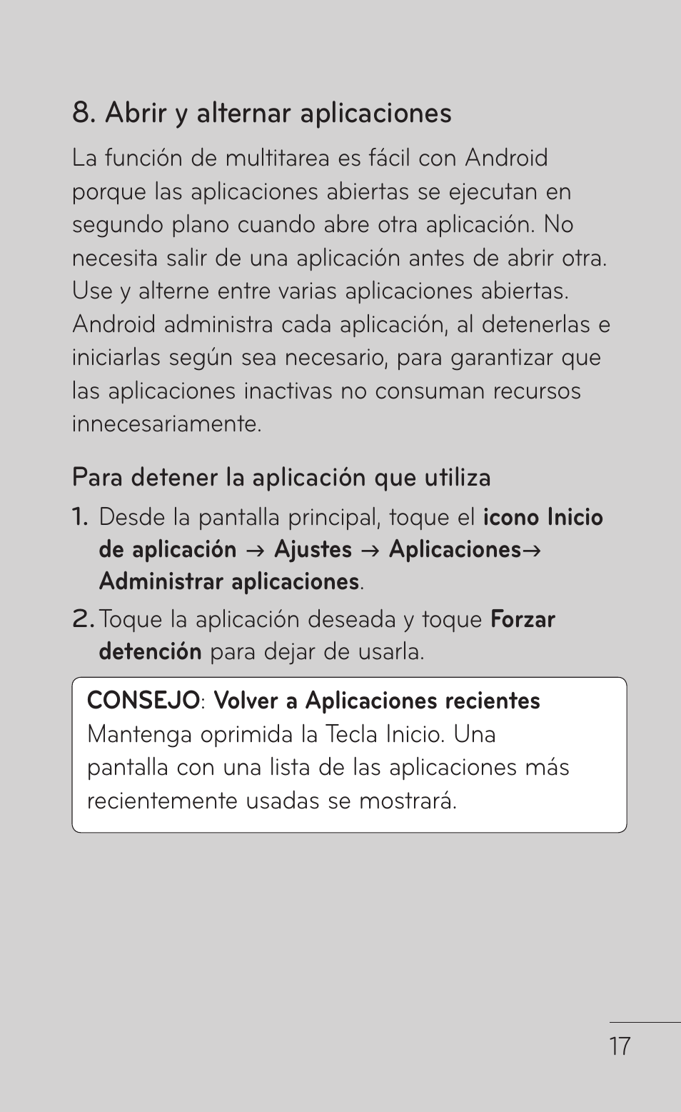 Abrir y alternar aplicaciones | LG LGP509 User Manual | Page 209 / 396