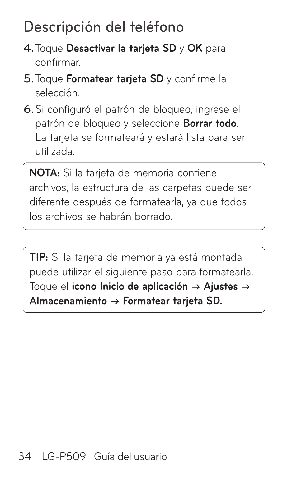 Descripción del teléfono | LG LGP509 User Manual | Page 226 / 396