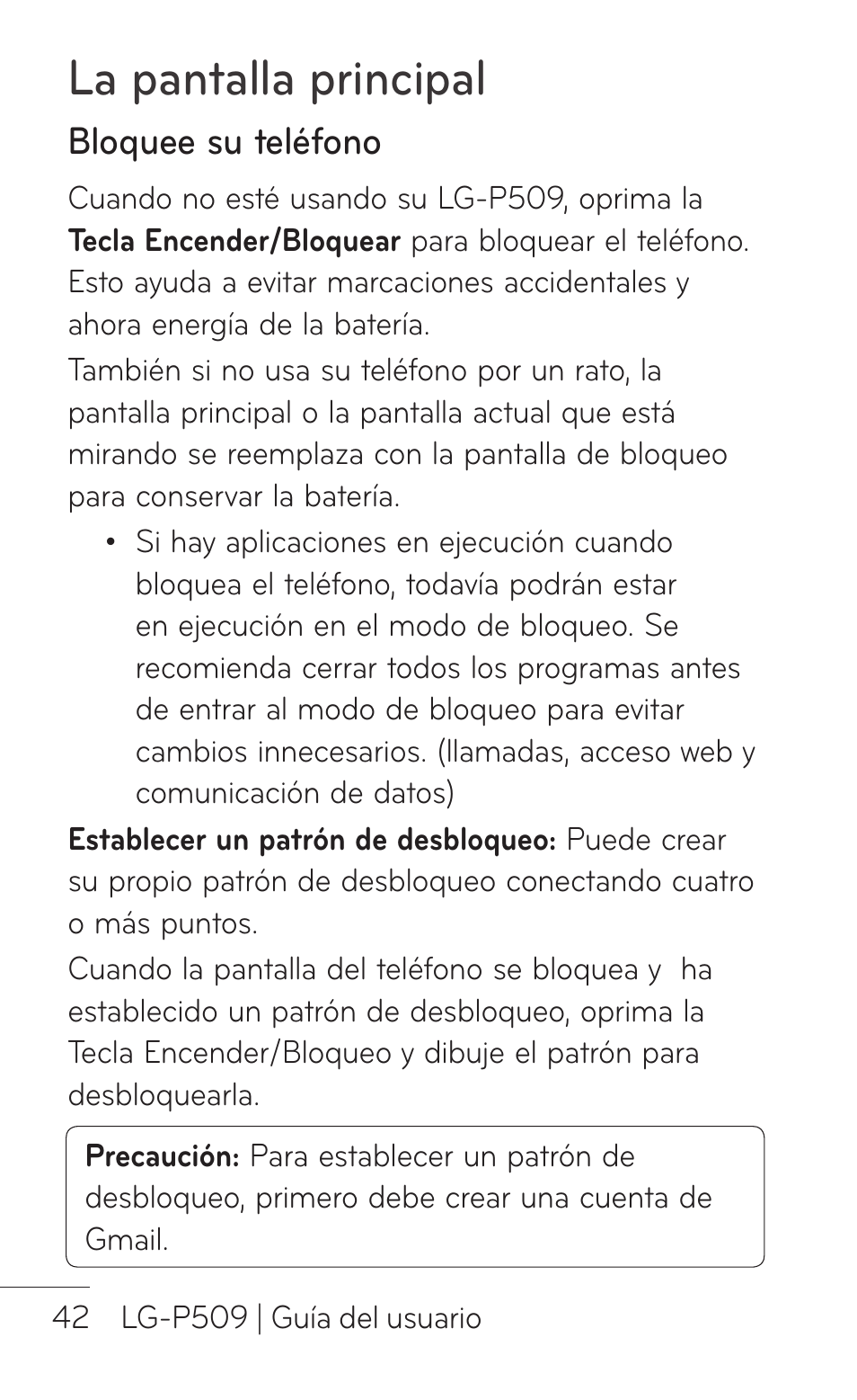 Bloquee su teléfono, La pantalla principal | LG LGP509 User Manual | Page 234 / 396