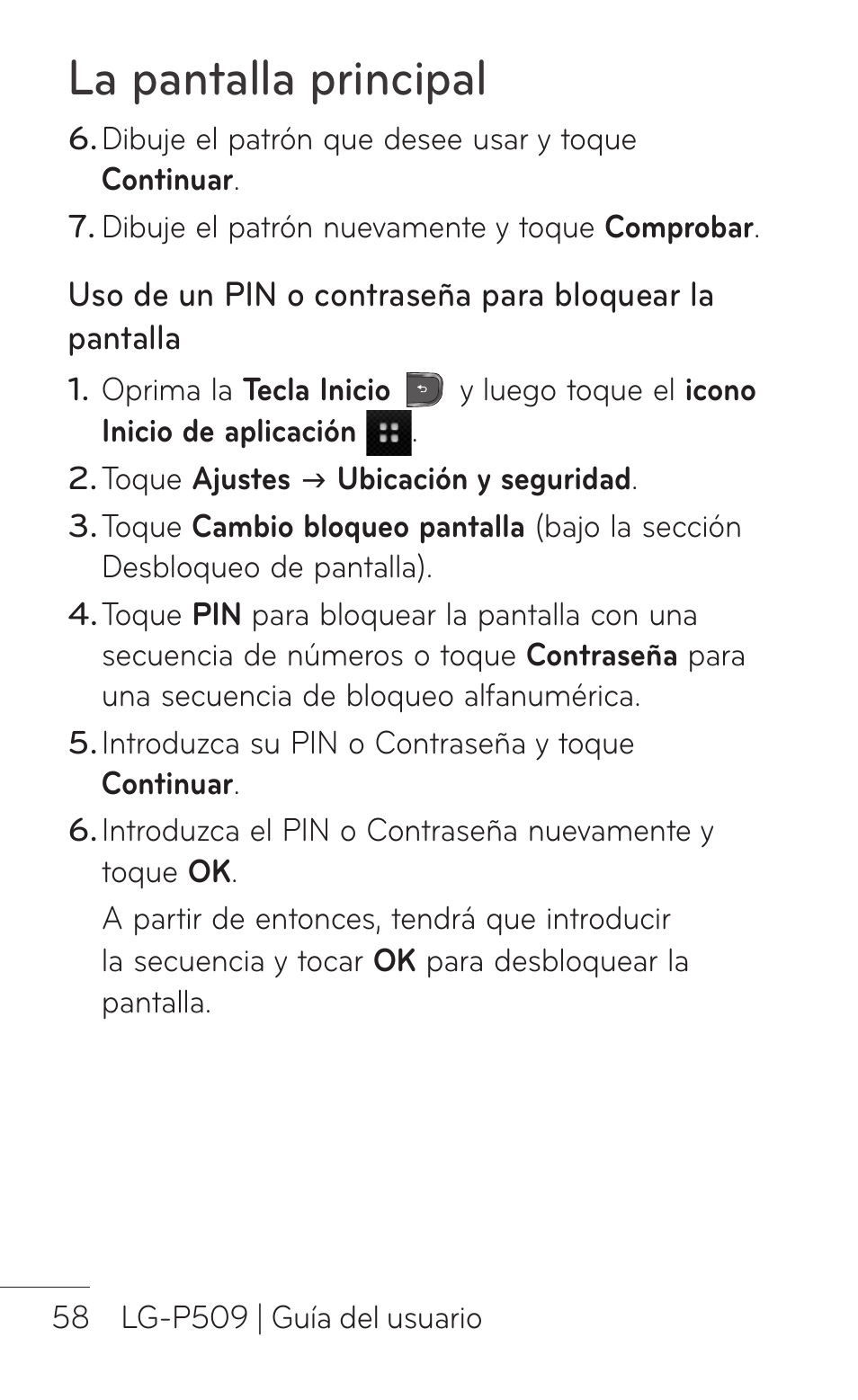 La pantalla principal | LG LGP509 User Manual | Page 250 / 396