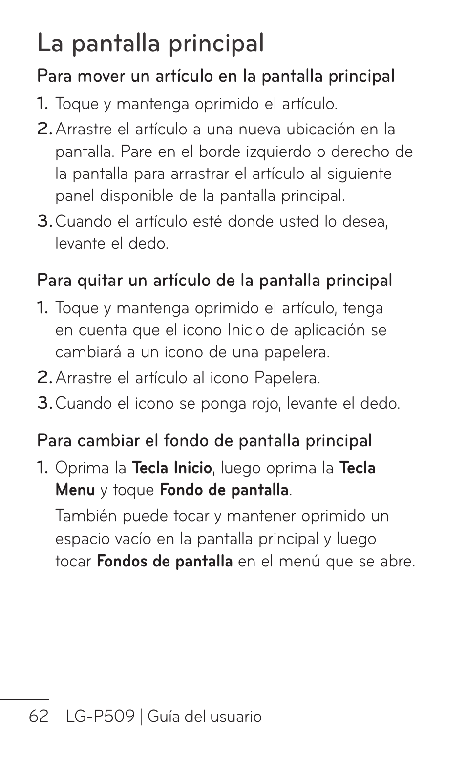 La pantalla principal | LG LGP509 User Manual | Page 254 / 396