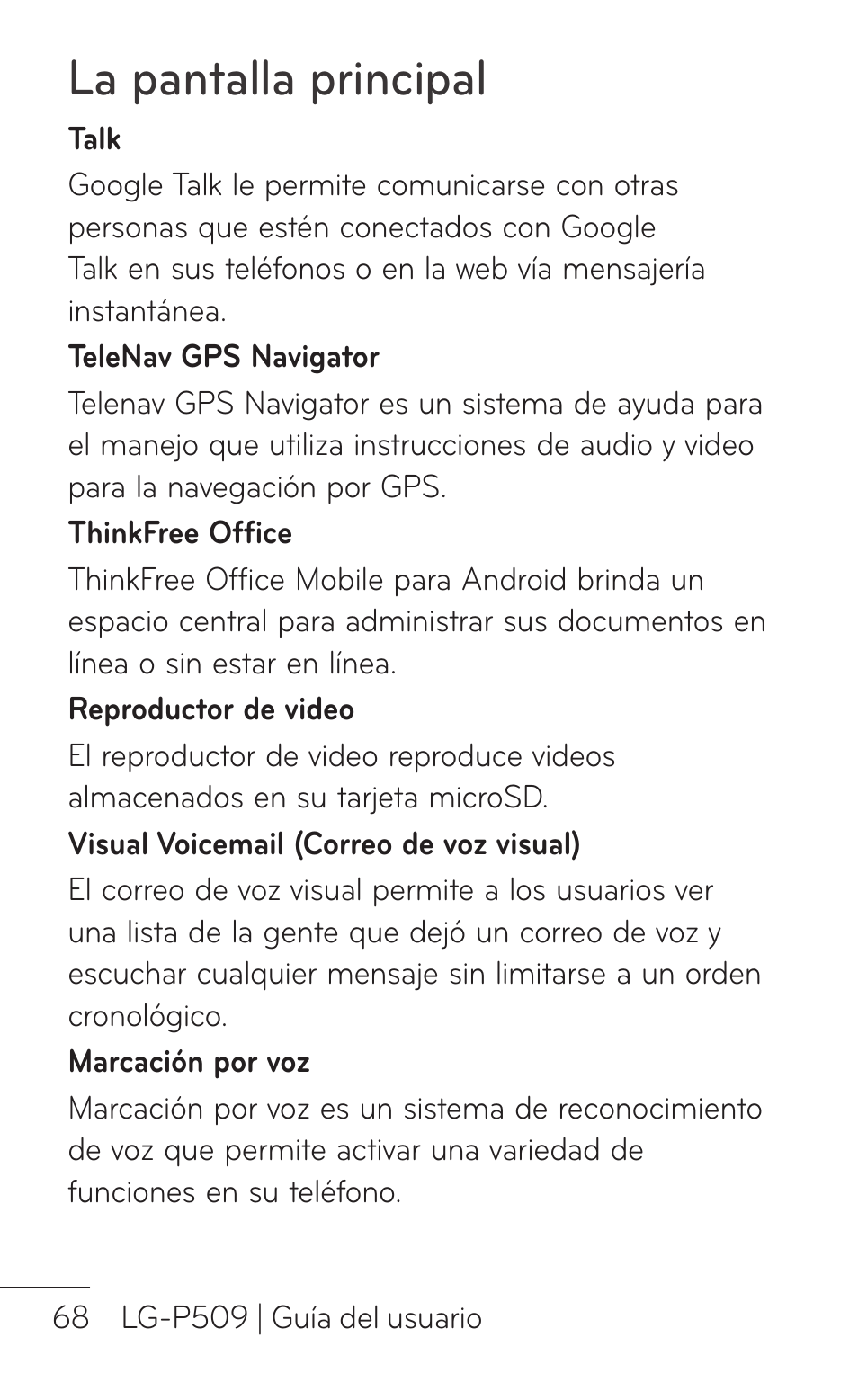 La pantalla principal | LG LGP509 User Manual | Page 260 / 396