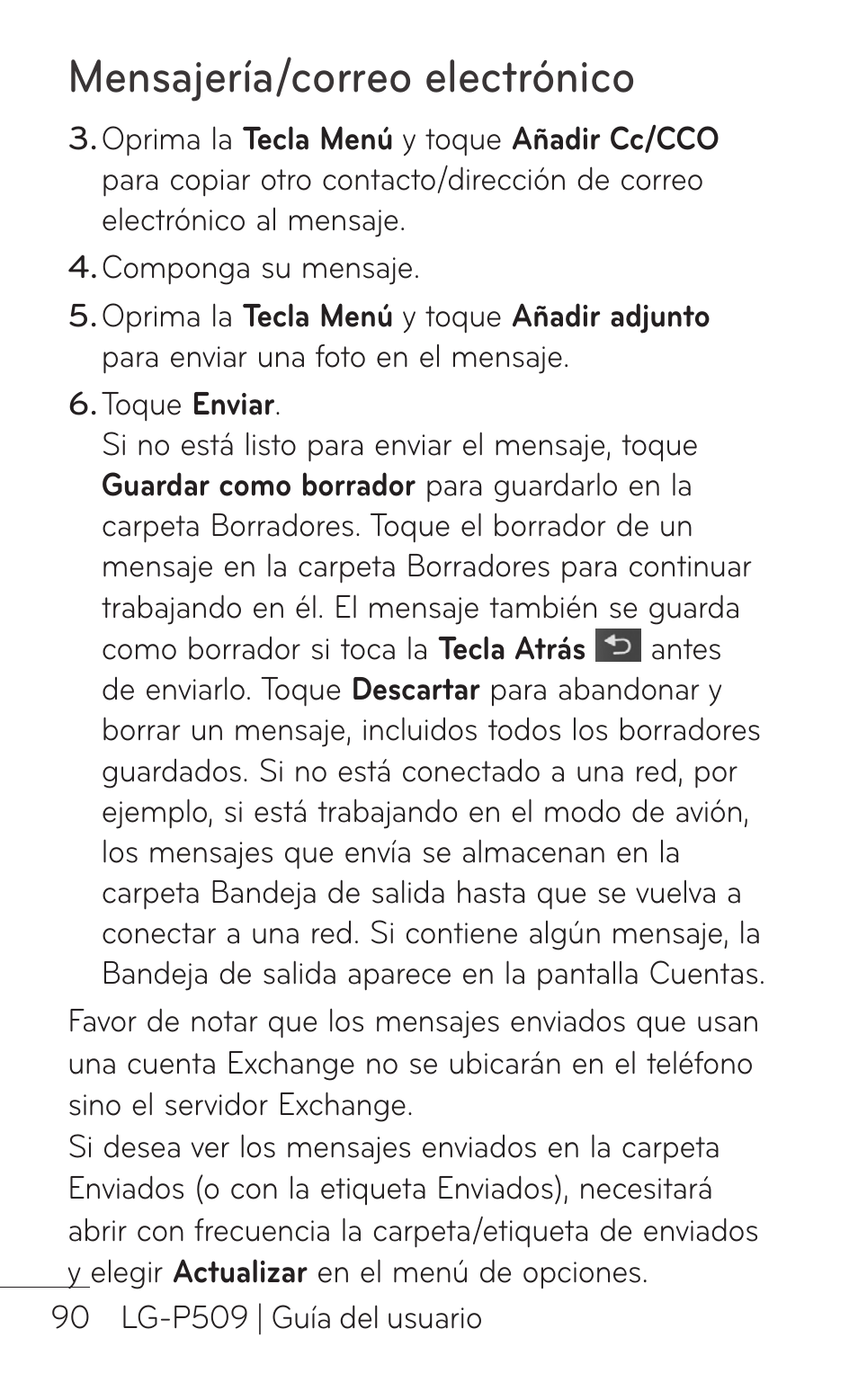 Mensajería/correo electrónico | LG LGP509 User Manual | Page 282 / 396