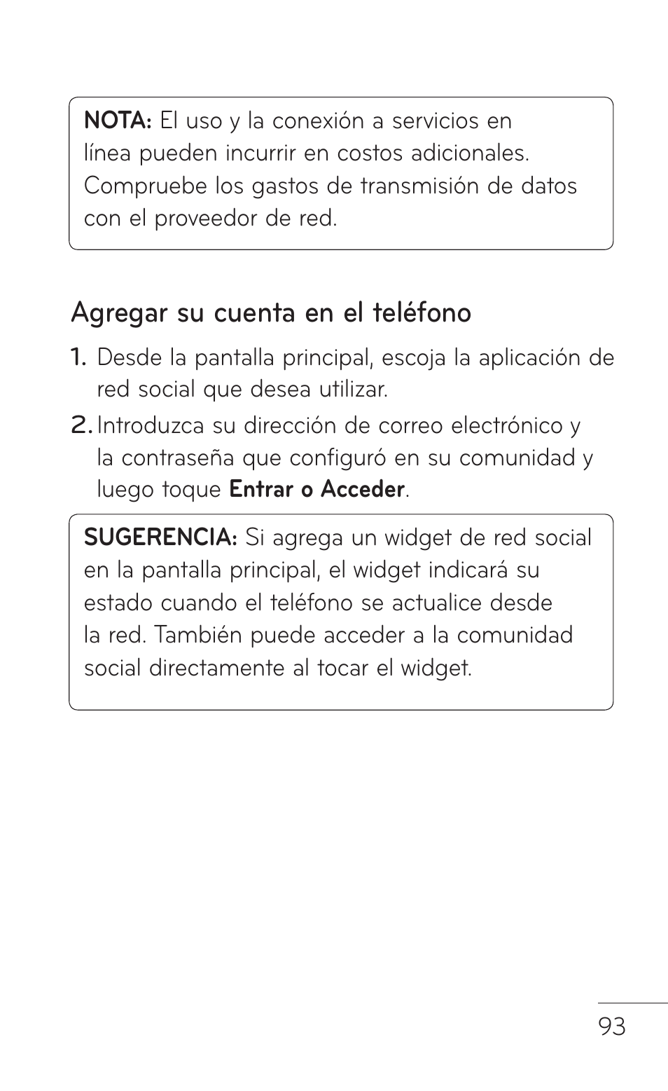 Agregar su cuenta en el teléfono | LG LGP509 User Manual | Page 285 / 396