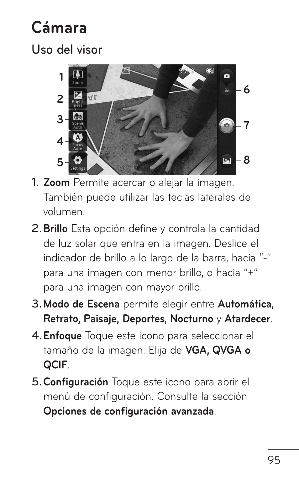 Cámara, Uso del visor | LG LGP509 User Manual | Page 287 / 396