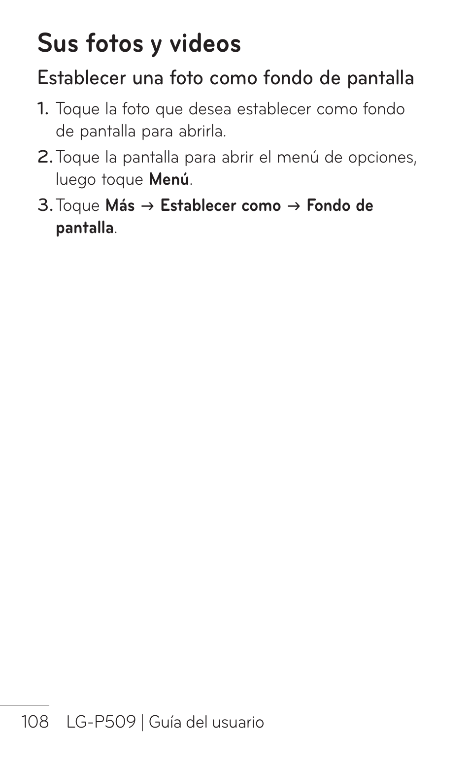 Sus fotos y videos, Establecer una foto como fondo de pantalla | LG LGP509 User Manual | Page 300 / 396