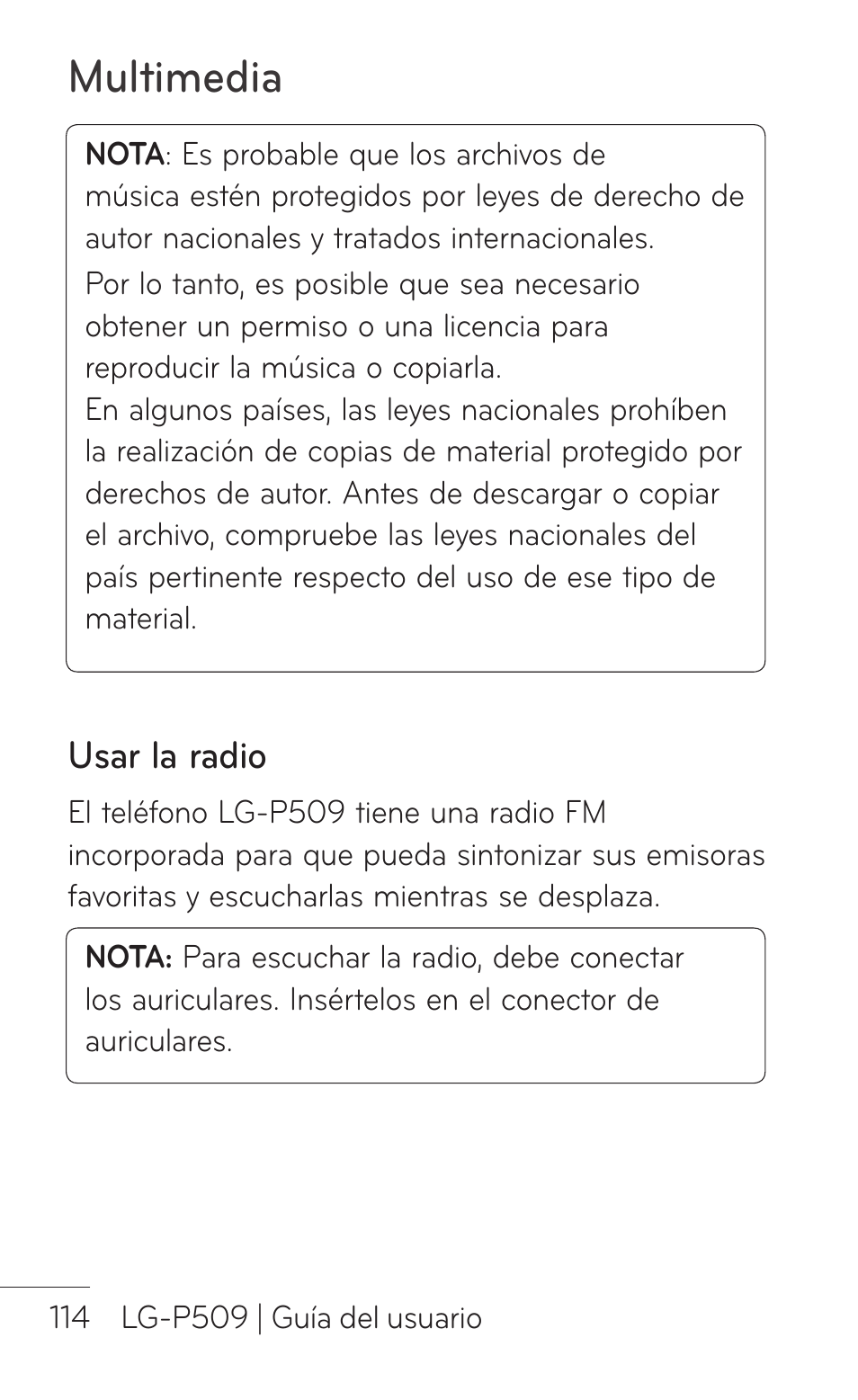 Usar la radio, Multimedia | LG LGP509 User Manual | Page 306 / 396