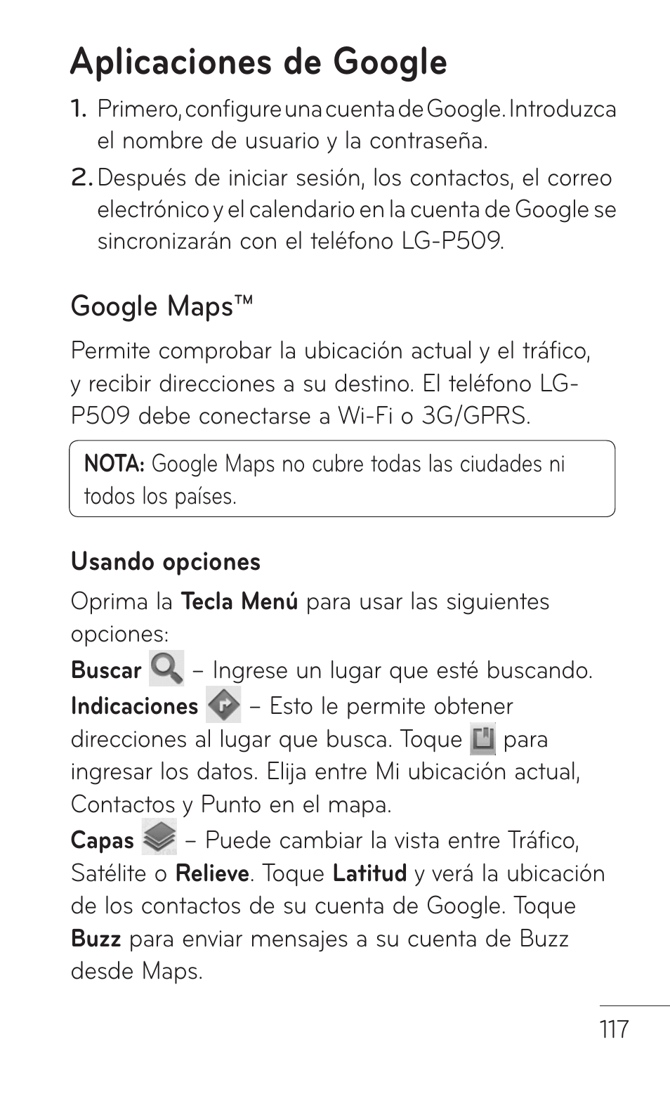 Aplicaciones de google, Google maps | LG LGP509 User Manual | Page 309 / 396