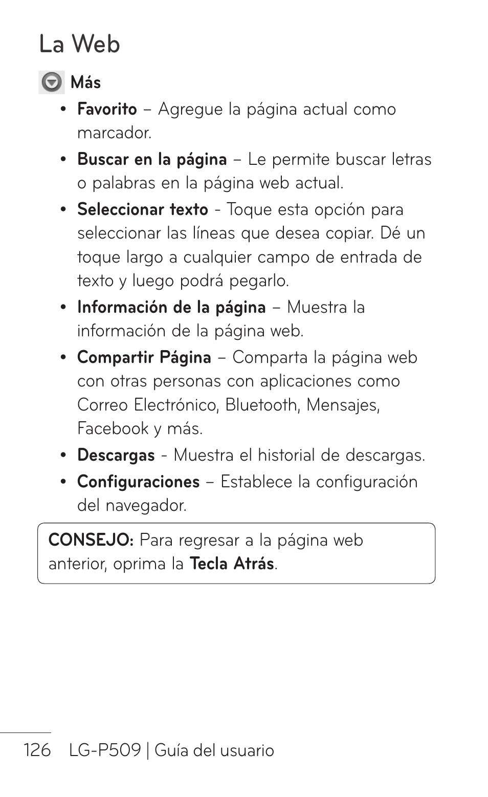 La web | LG LGP509 User Manual | Page 318 / 396