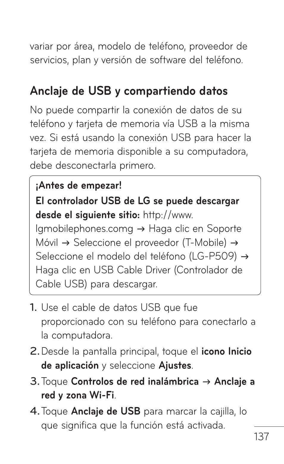 Anclaje de usb y compartiendo datos | LG LGP509 User Manual | Page 329 / 396