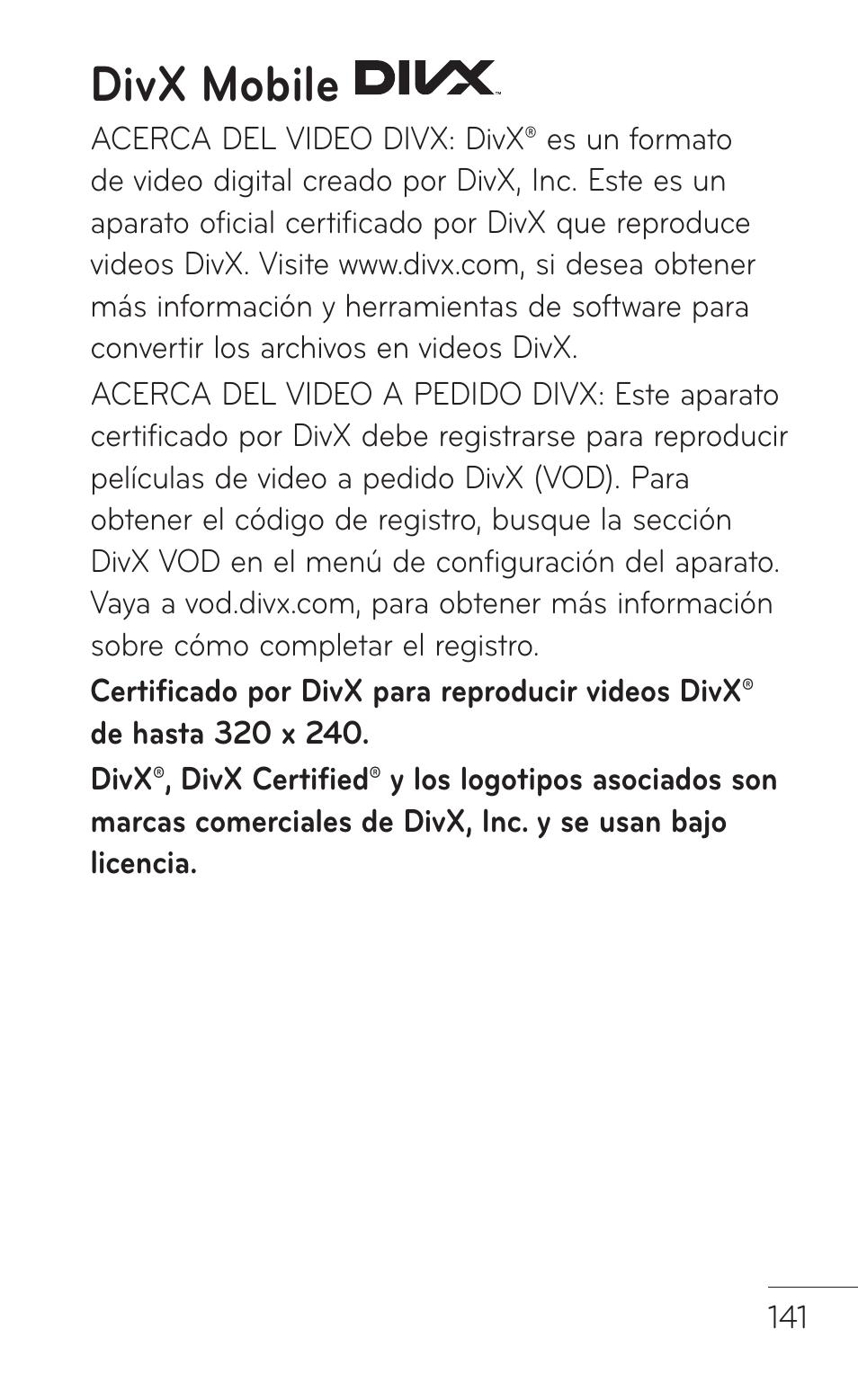 Divx mobile | LG LGP509 User Manual | Page 333 / 396