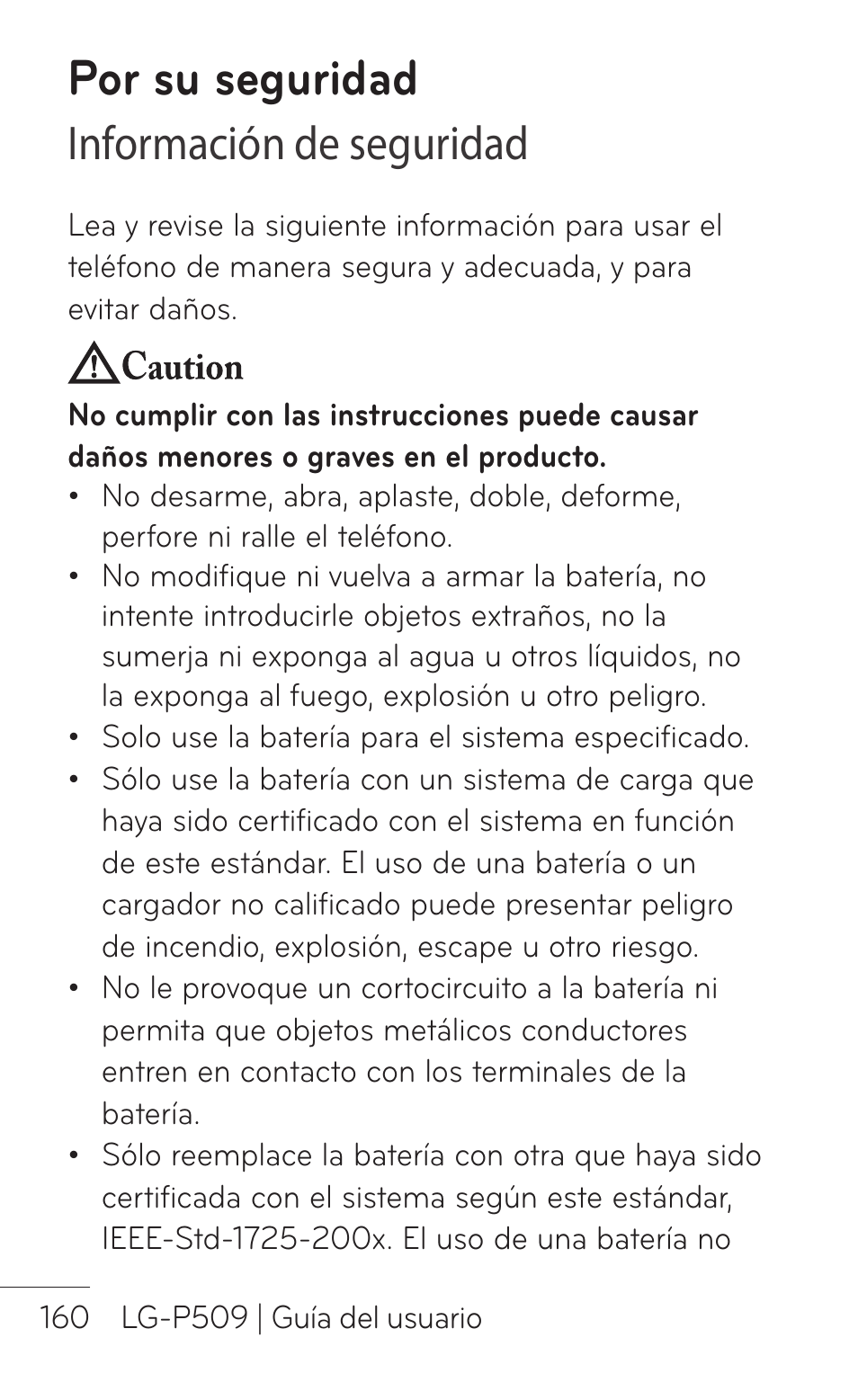 Por su seguridad, Información de seguridad | LG LGP509 User Manual | Page 352 / 396