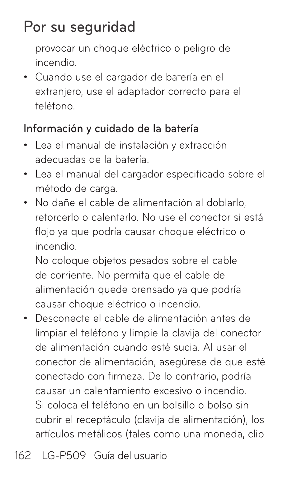 Por su seguridad | LG LGP509 User Manual | Page 354 / 396