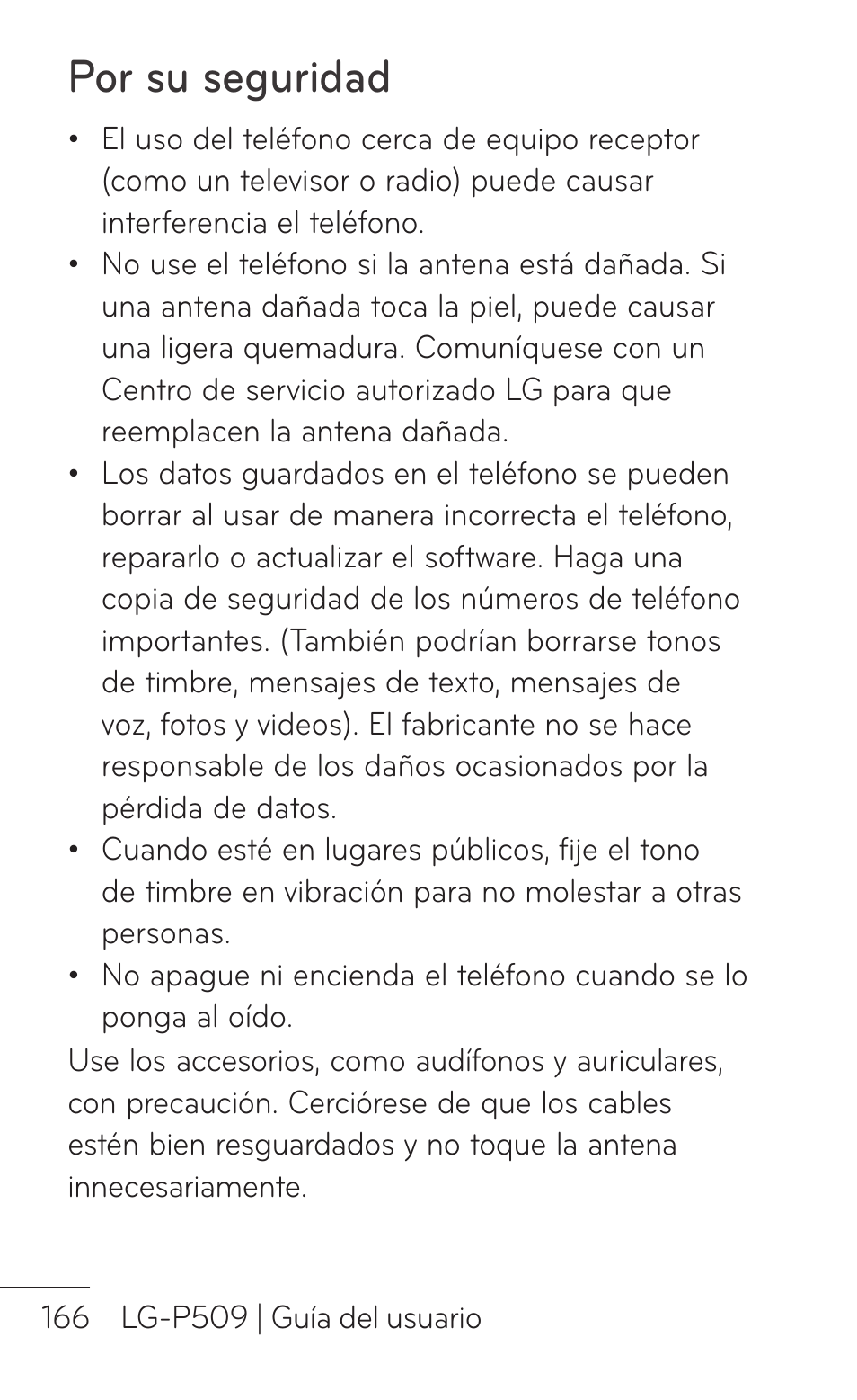 Por su seguridad | LG LGP509 User Manual | Page 358 / 396