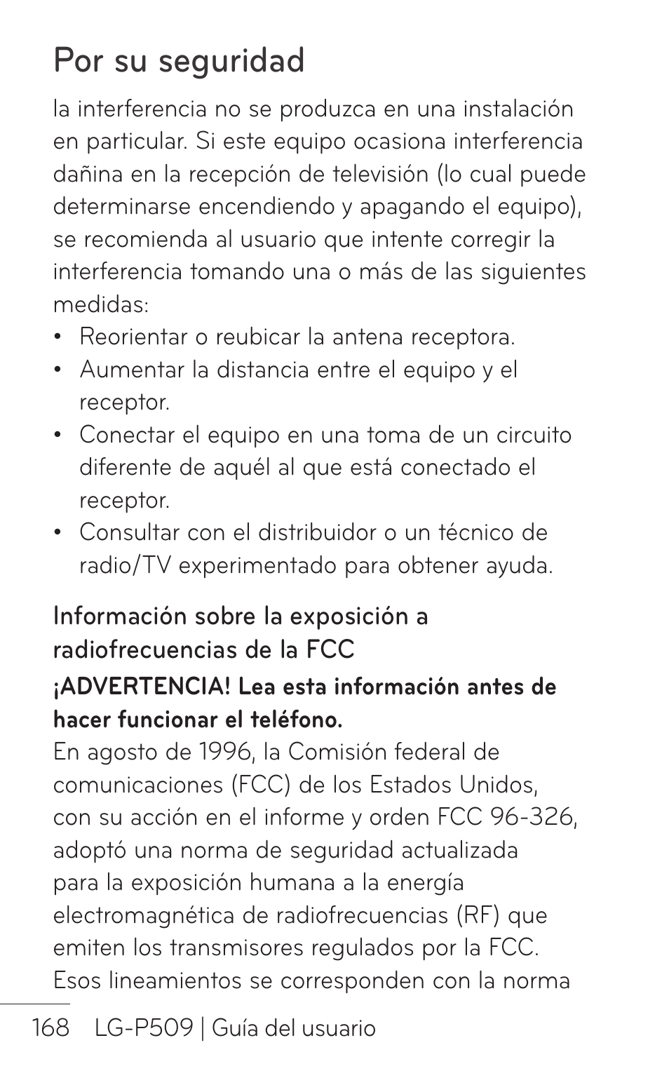 Por su seguridad | LG LGP509 User Manual | Page 360 / 396