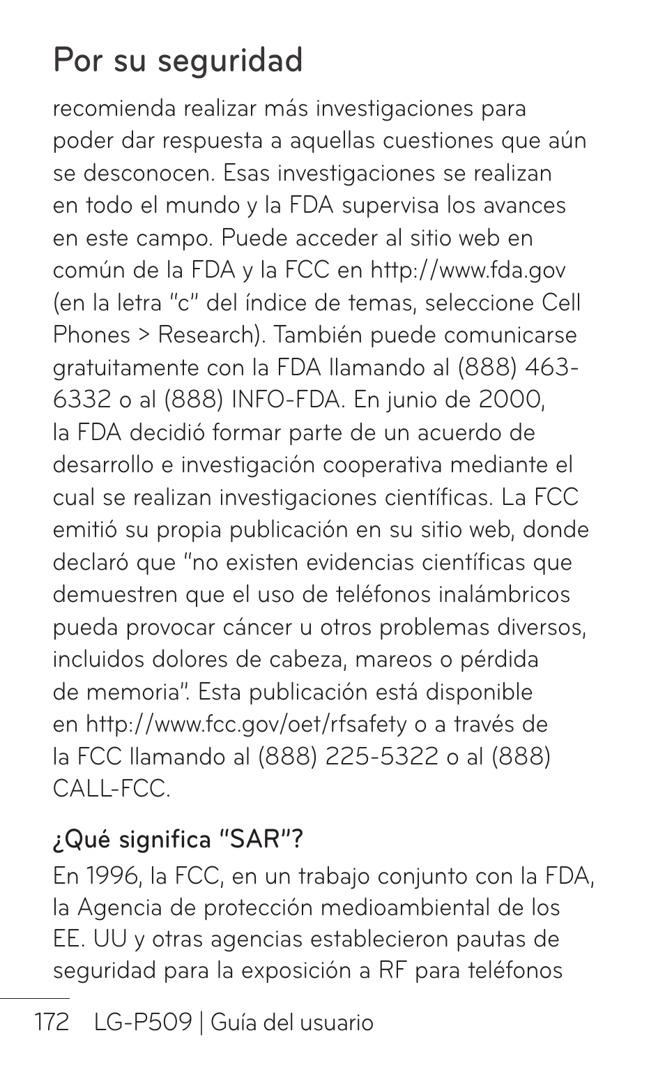 Por su seguridad | LG LGP509 User Manual | Page 364 / 396