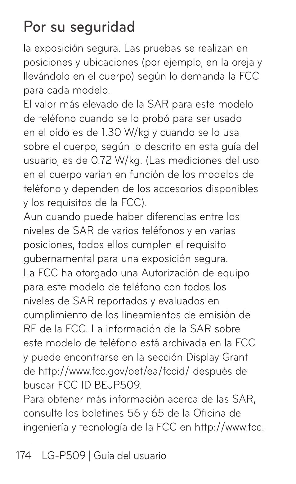 Por su seguridad | LG LGP509 User Manual | Page 366 / 396