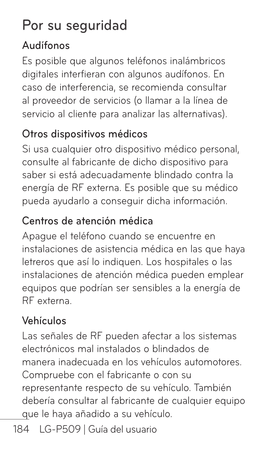 Por su seguridad | LG LGP509 User Manual | Page 376 / 396