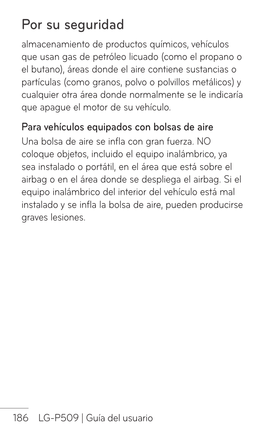 Por su seguridad | LG LGP509 User Manual | Page 378 / 396