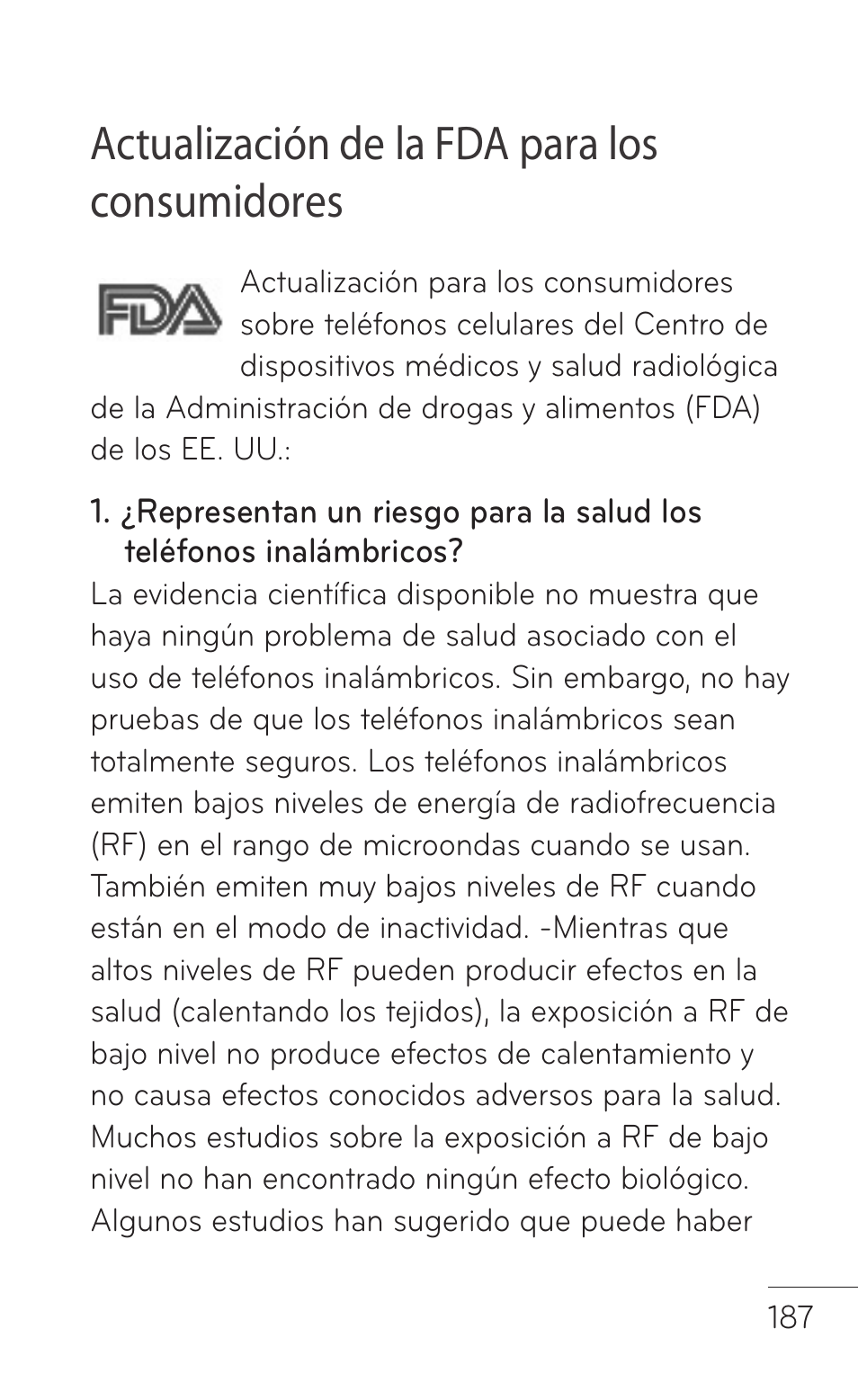 Fda consumer update, Actualización de la fda para los consumidores | LG LGP509 User Manual | Page 379 / 396