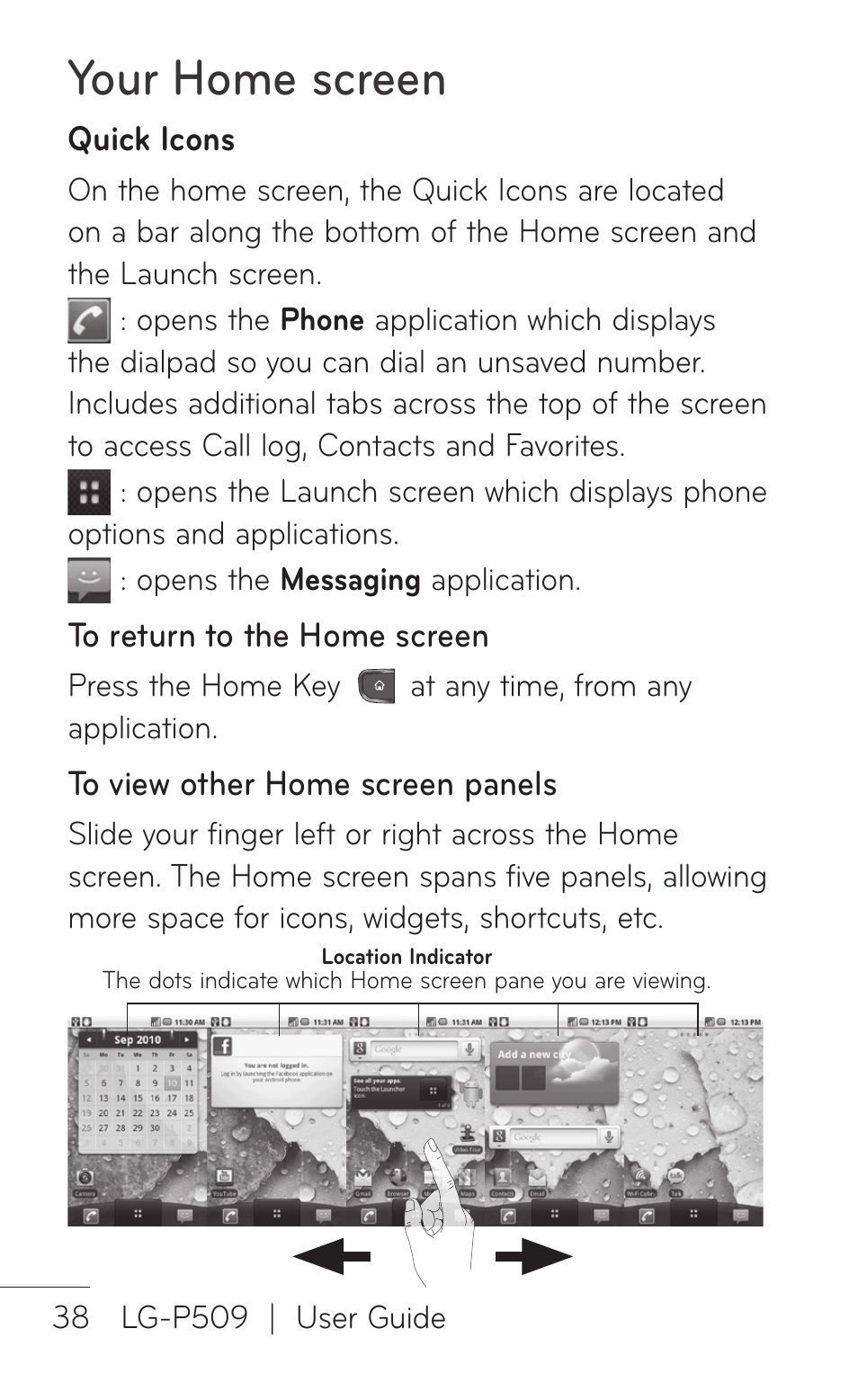 Your home screen | LG LGP509 User Manual | Page 38 / 396