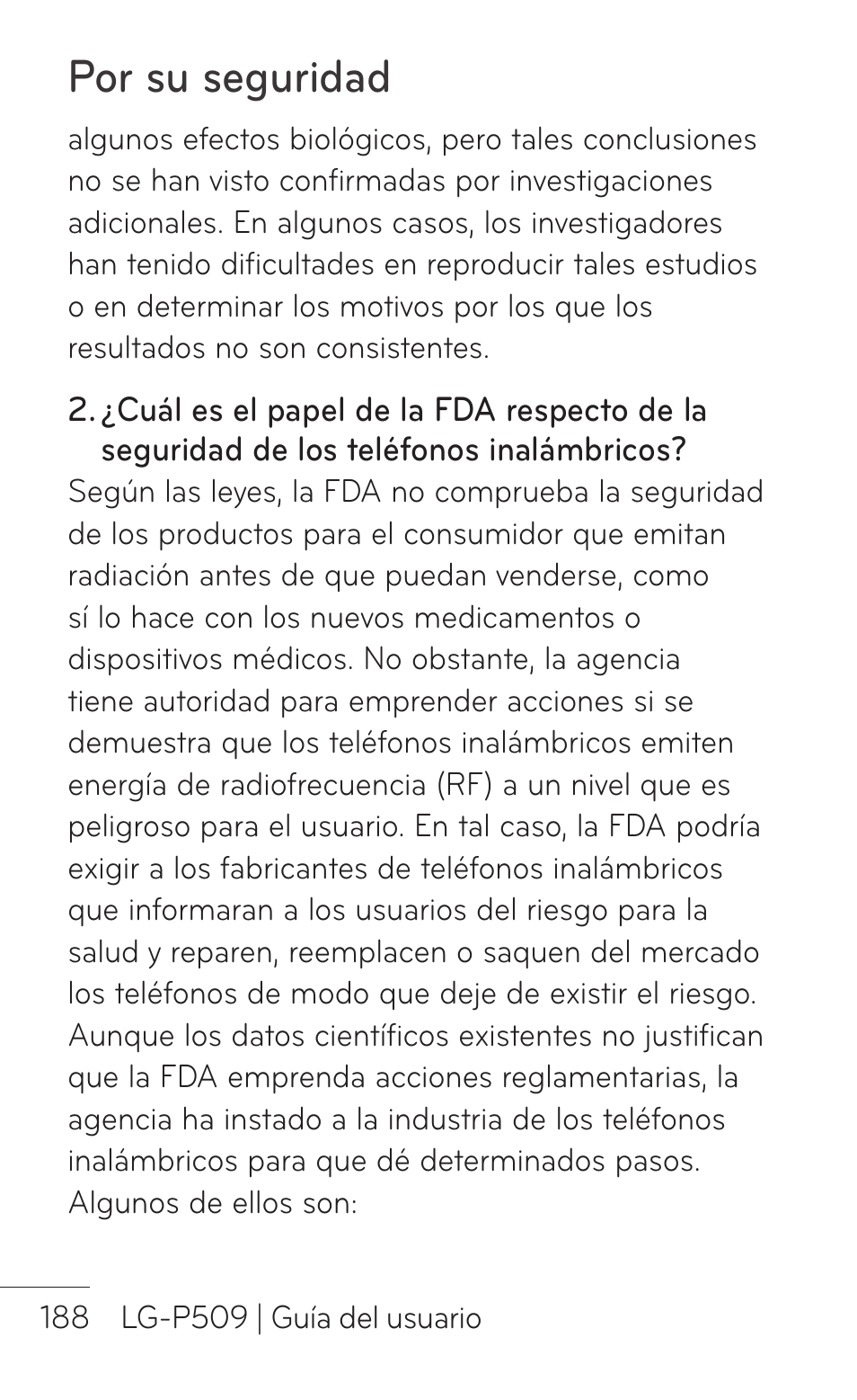 Por su seguridad | LG LGP509 User Manual | Page 380 / 396