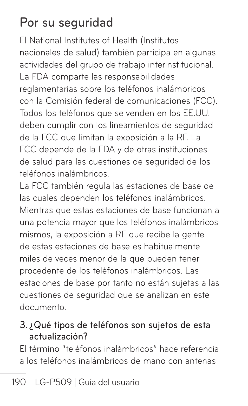 Por su seguridad | LG LGP509 User Manual | Page 382 / 396