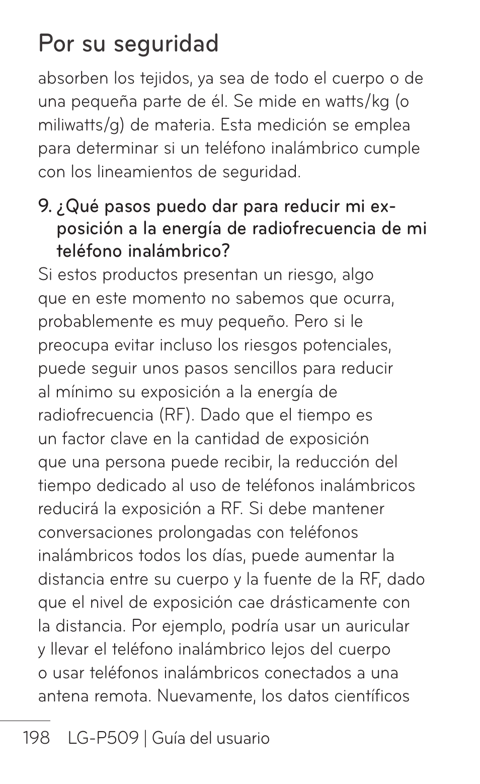 Por su seguridad | LG LGP509 User Manual | Page 390 / 396