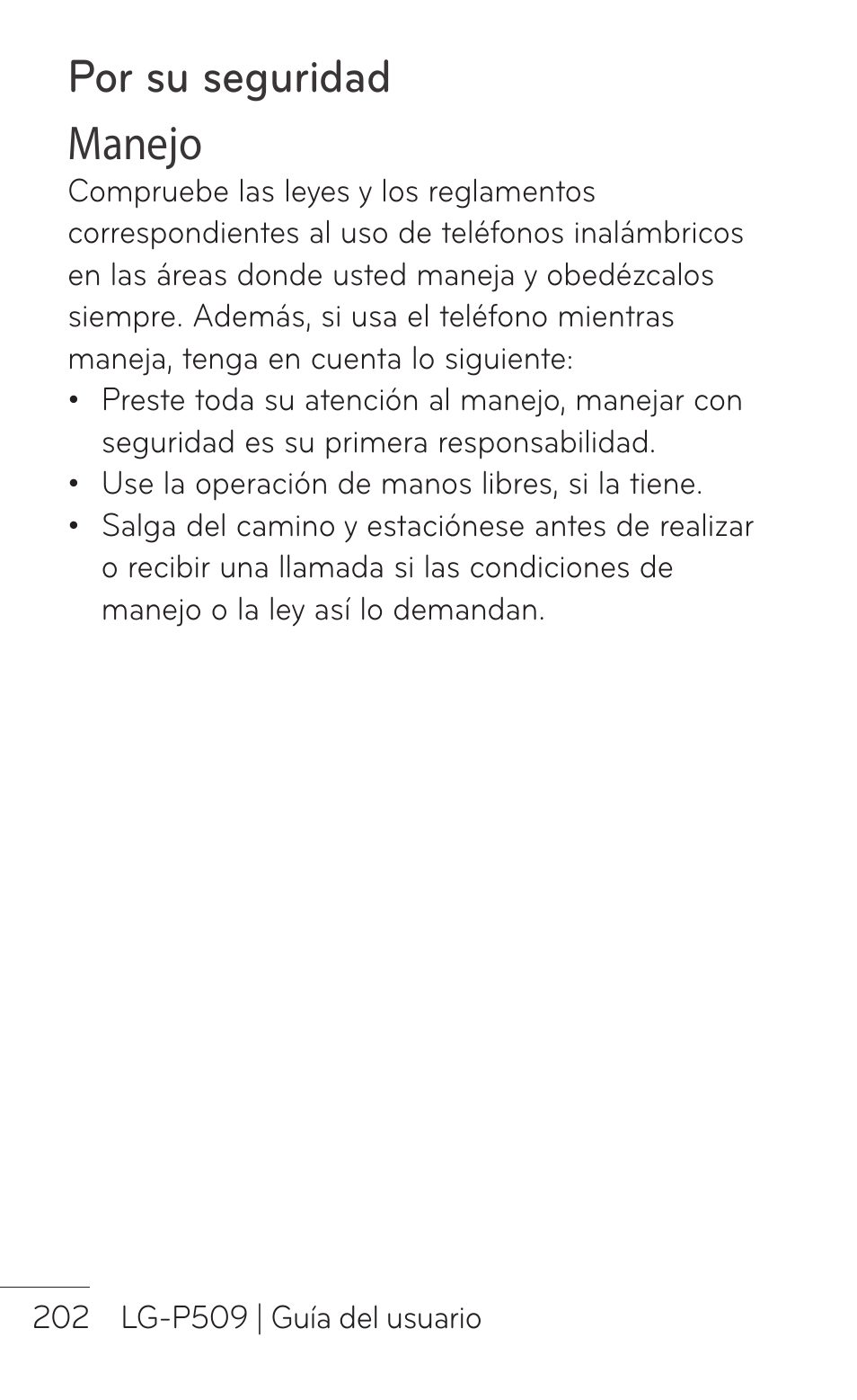 Por su seguridad manejo | LG LGP509 User Manual | Page 394 / 396