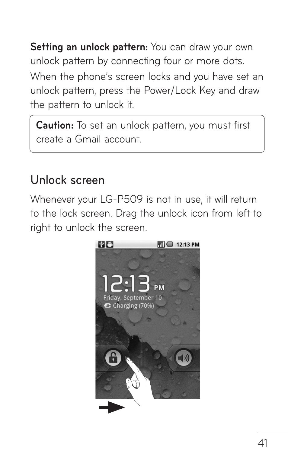 Unlock screen | LG LGP509 User Manual | Page 41 / 396