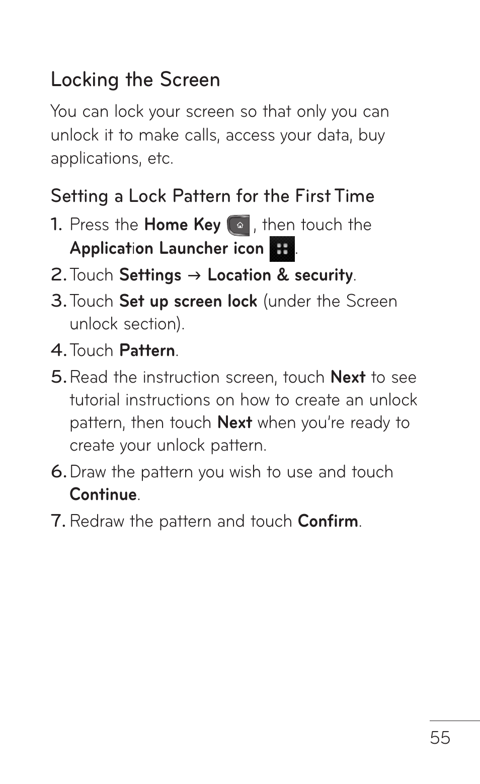 Locking the screen | LG LGP509 User Manual | Page 55 / 396