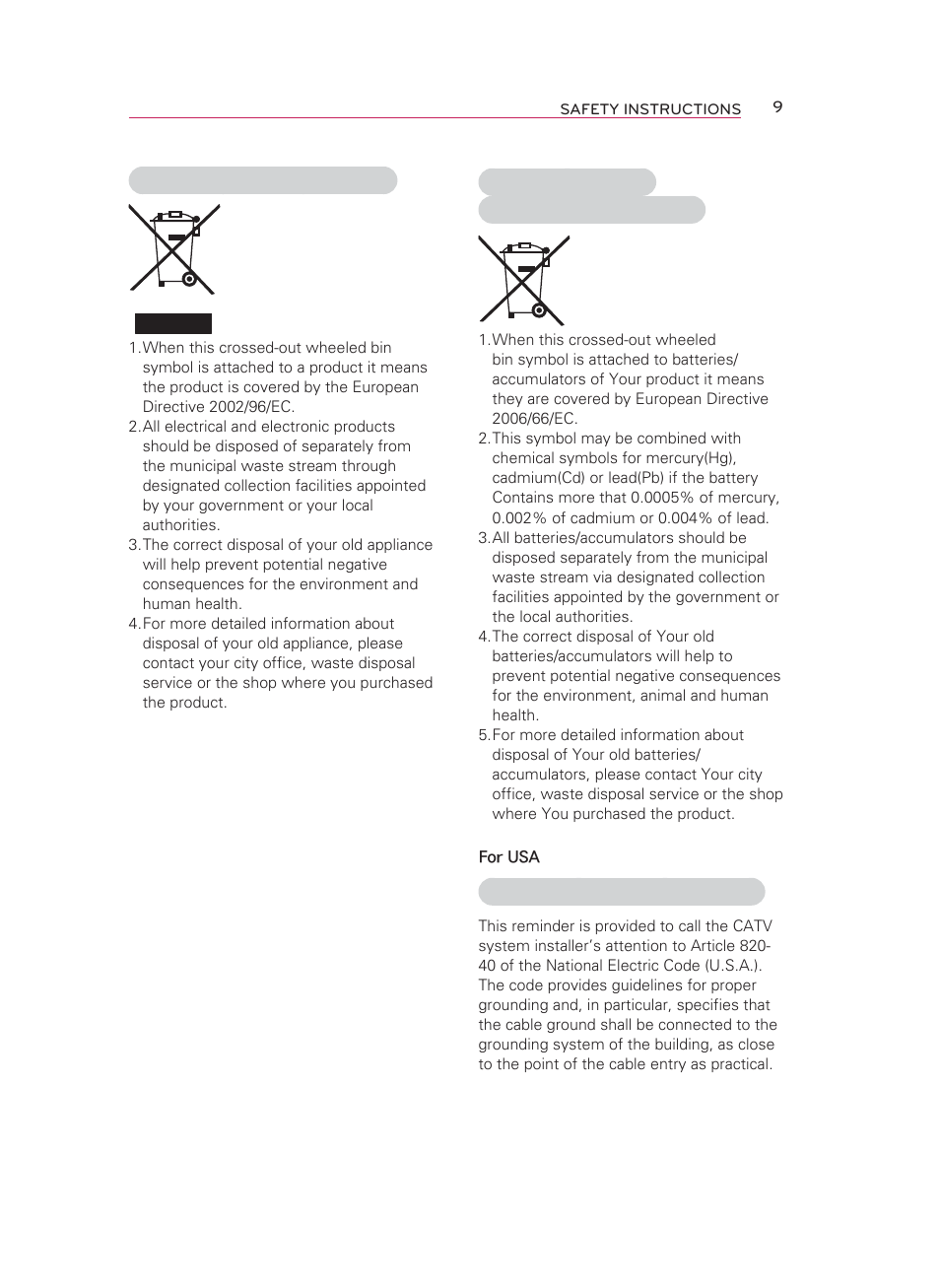 Disposal of waste batteries/accumulators | LG HW300T User Manual | Page 9 / 76