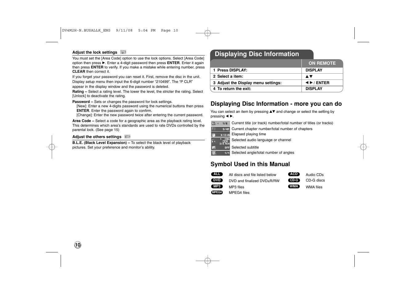 Displaying disc information, Displaying disc information - more you can do, Symbol used in this manual | LG DN899 User Manual | Page 10 / 17