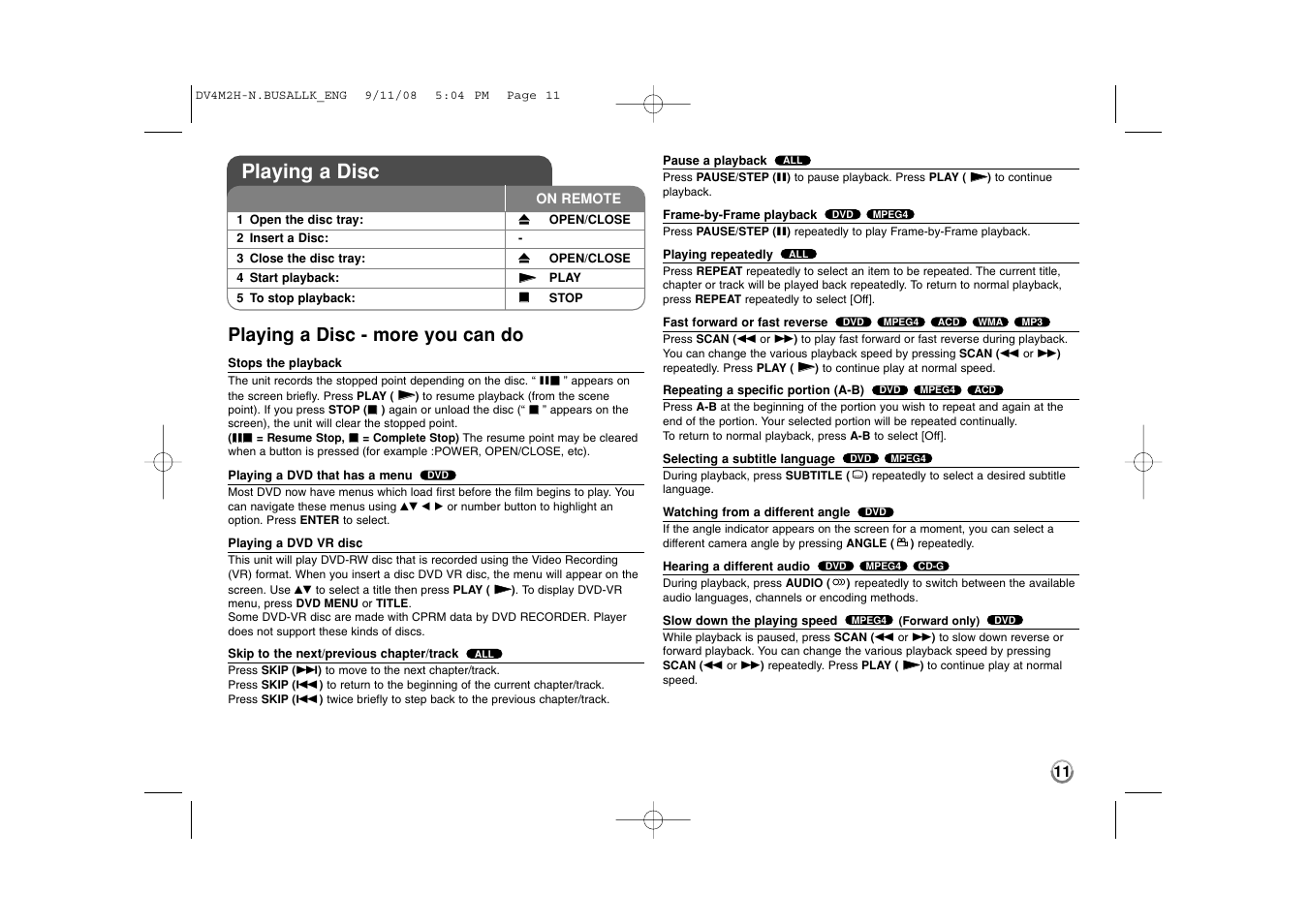 Playing a disc, Playing a disc - more you can do | LG DN899 User Manual | Page 11 / 17