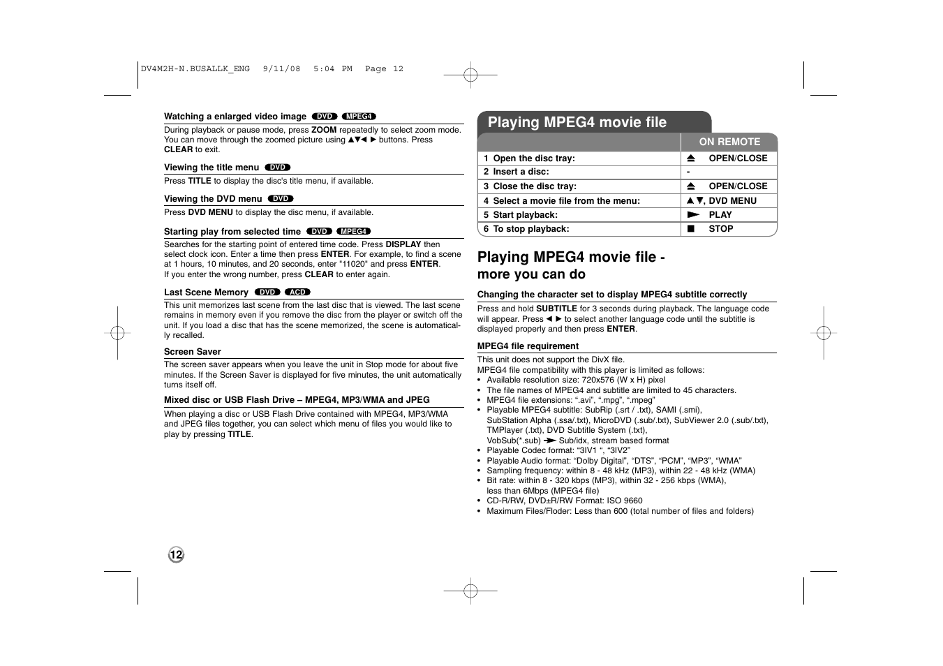Playing mpeg4 movie file, More you can do | LG DN899 User Manual | Page 12 / 17