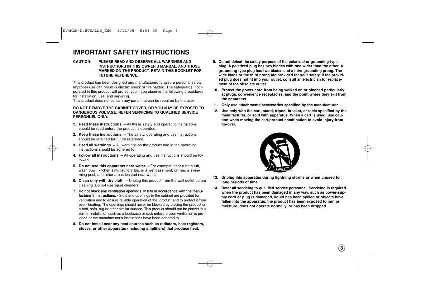 Important safety instructions | LG DN899 User Manual | Page 3 / 17