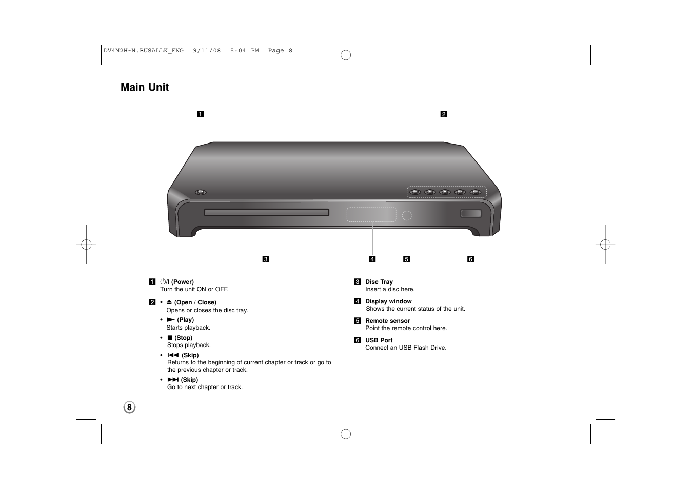 Main unit | LG DN899 User Manual | Page 8 / 17