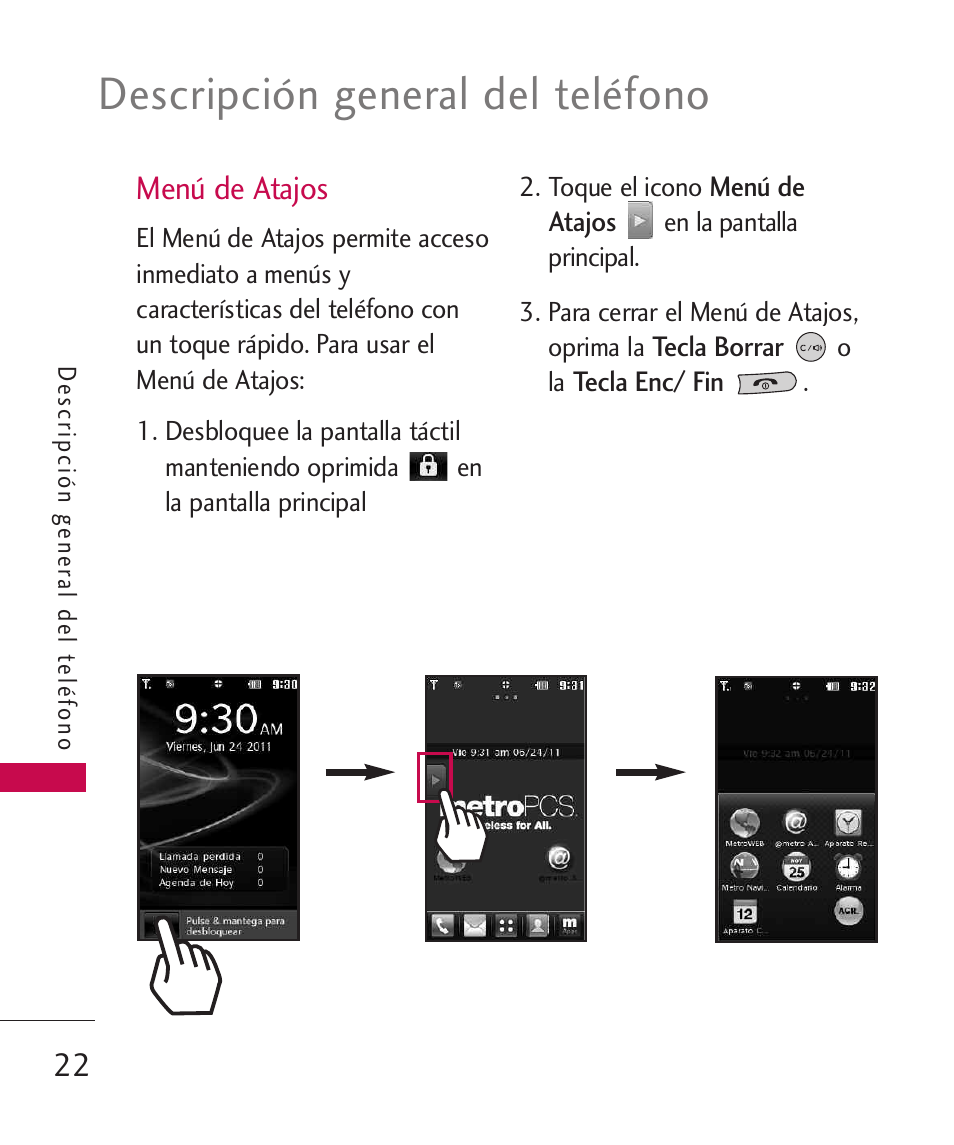 Menú de atajos, Descripción general del teléfono, 22 menú de atajos | LG MN270 User Manual | Page 156 / 273