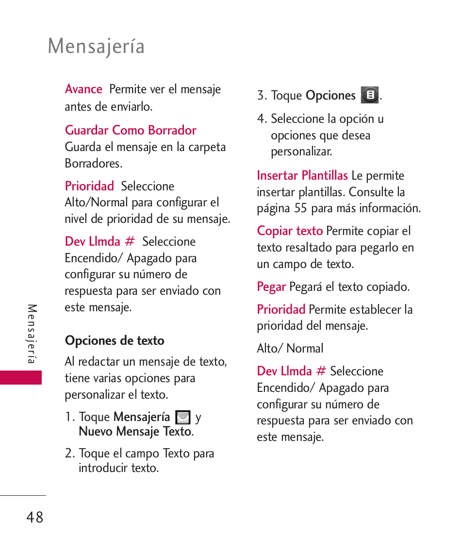 Mensajería | LG MN270 User Manual | Page 182 / 273