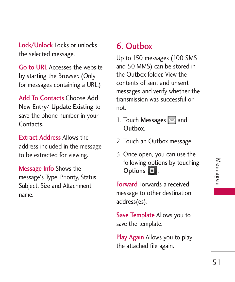 Outbox | LG MN270 User Manual | Page 53 / 273