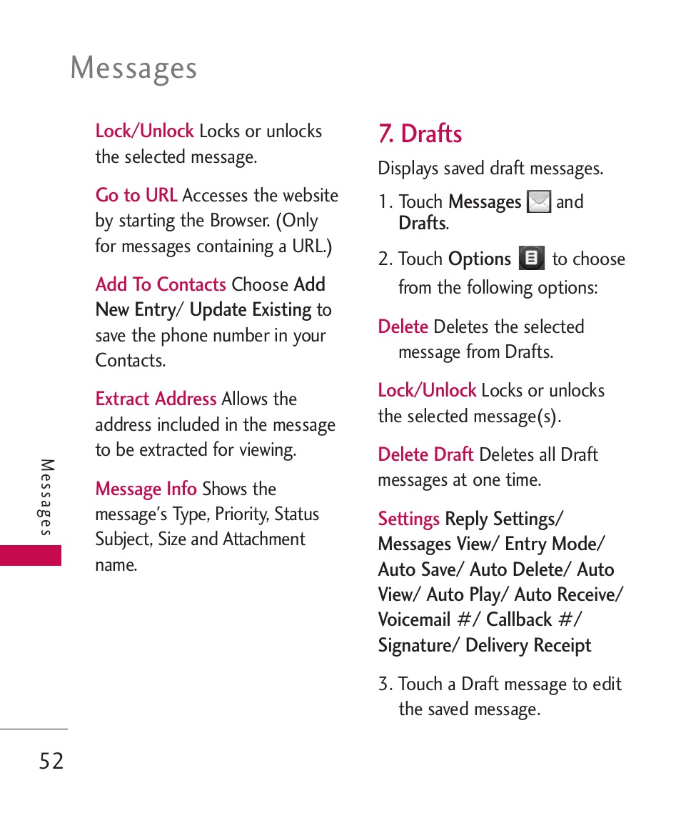 Drafts, Messages | LG MN270 User Manual | Page 54 / 273