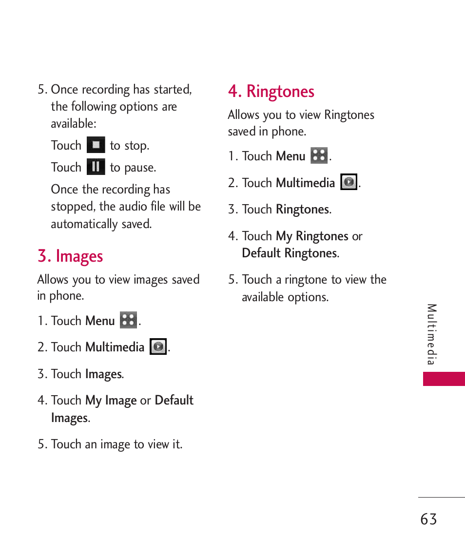 Images, Ringtones | LG MN270 User Manual | Page 65 / 273